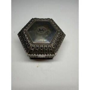 Studio Silversmiths Hexagon Jewelry Box SilverPlated Beaded Velvet Lined Vintage
